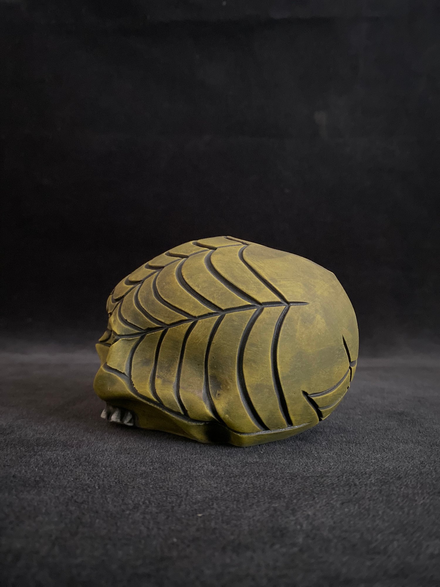 Image of Yellow Mini Halloween Skull Mug with Carved Spiderwebs