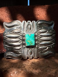 Image 2 of WL&A Handmade Heavy Ingot Repoussé Belt Buckle - Sonoran Desert - Size 3.75" x 2.75"
