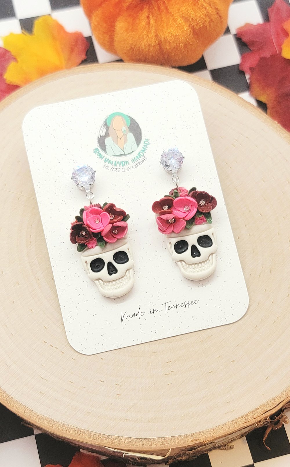 Image of Floral Skull Dangles