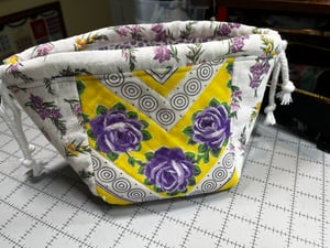 Image of Yellow and Purple Quilted Drawstring Bag