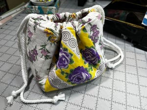 Image of Yellow and Purple Quilted Drawstring Bag