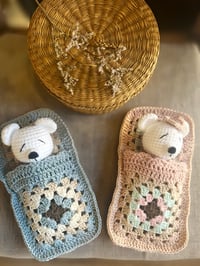 Image 1 of Sleeping Bears with Bed Set – Handmade Crochet