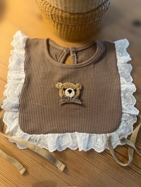 Image 1 of Brown Cotton Baby Bib with Crochet Bear 🧸