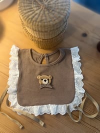 Image 2 of Brown Cotton Baby Bib with Crochet Bear 🧸