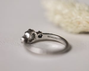 Image of *SALE was £2750* Platinum, pale grey diamond Trilogy ring with horn texture band (LON256)