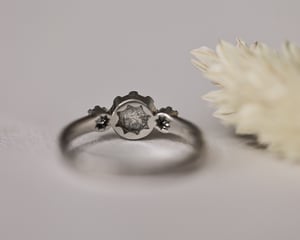 Image of *SALE was £2750* Platinum, pale grey diamond Trilogy ring with horn texture band (LON256)