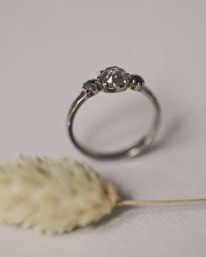 Image of *SALE was £2750* Platinum, pale grey diamond Trilogy ring with horn texture band (LON256)