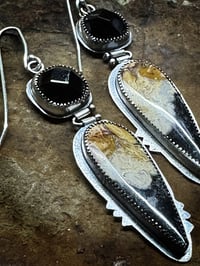 Image 3 of Onyx and Palm Root Earrings