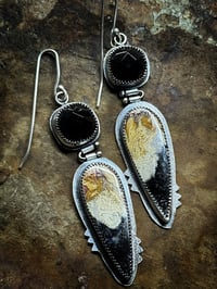 Image 1 of Onyx and Palm Root Earrings