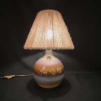 Image 3 of Lampe en céramique grès bleu vintage signé Jean-Marie Delahaye (JM), 1980  Abat-jour corde