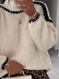 Image 1 of Color Contrast Long Sleeve Turtleneck  Sweater