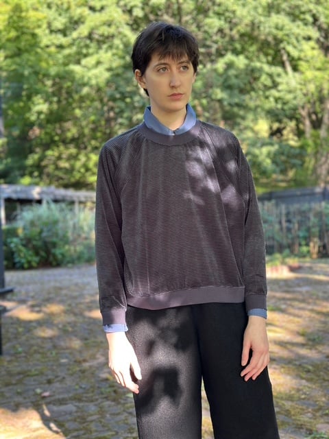 Image of Emiko Velour Pin Striped Crewneck Tops