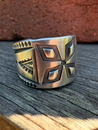 Image 1 of WL&A Handmade Old Style Heavy Ingot Repoussé Four Directions Cigar Ring