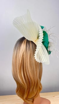 Image 3 of Ivory Fascinator Green Silk Flower Mini Hat Sculpted Crinoline Headpiece Wedding Hat