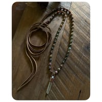 Image 1 of The Ariella Necklace - Faceted Earthy Rainbow Jaspers Clear Quartz and Chestnut Brown Leather
