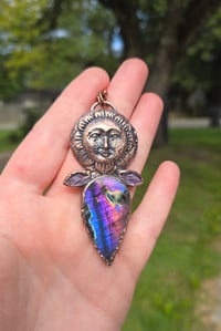 Image 1 of Electroformed sunflower moon necklace