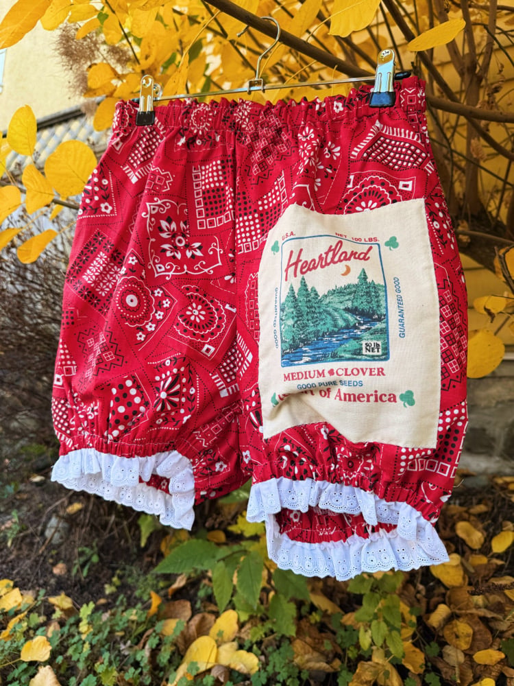 Image of High Waisted Ruffle Bloomer Shorts — Heartland Red Bandana