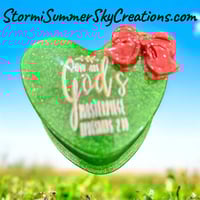 Image 2 of Heart shaped Green with Red Bow Prayer/Trinket Box