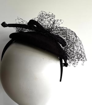 Image of Black  felt button w silk bow