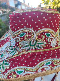 Image 11 of Dolly cowboy hat - recycled sari fabric Dark Red and green