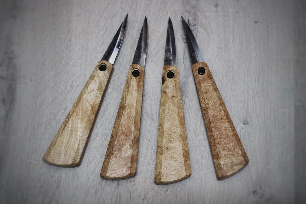 Image of 70mm folding slöjd with ash, yew and laburnum handle
