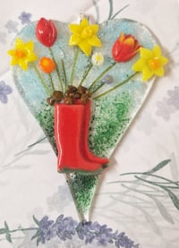 Fused Glass Wellie & Mixed Flowers heart