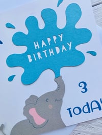 Image 3 of Personalized Elephant Splash Birthday Card - Custom Age Kids Card 