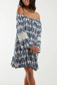 Image 1 of BARDOT LEAF PRINT & LACE DETAIL TUNIC DRESS