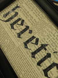 Image 2 of "HERETIC" 1800's bible page with preserved spider web  B copy