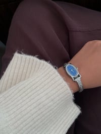 Image 2 of RARE Vintage Silver Tone BLUE Dail Timex Ladies Watch 