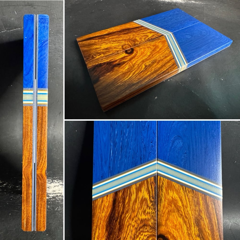 Image of Blue Juma Gem Resin & Desert Ironwood Segmented Knife Scales