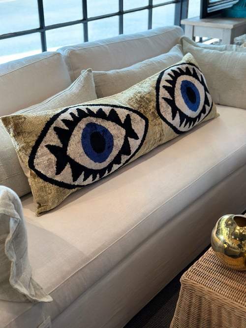 Image of Ikat Velvet Evil Eye Cushion