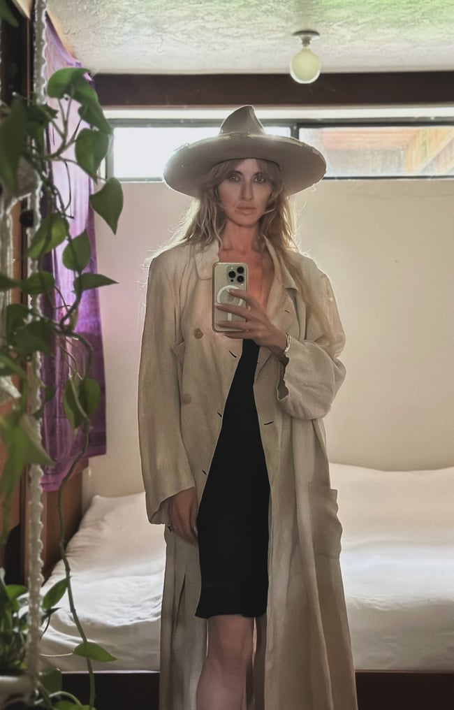 antique French linen artist's smock shop coat trench