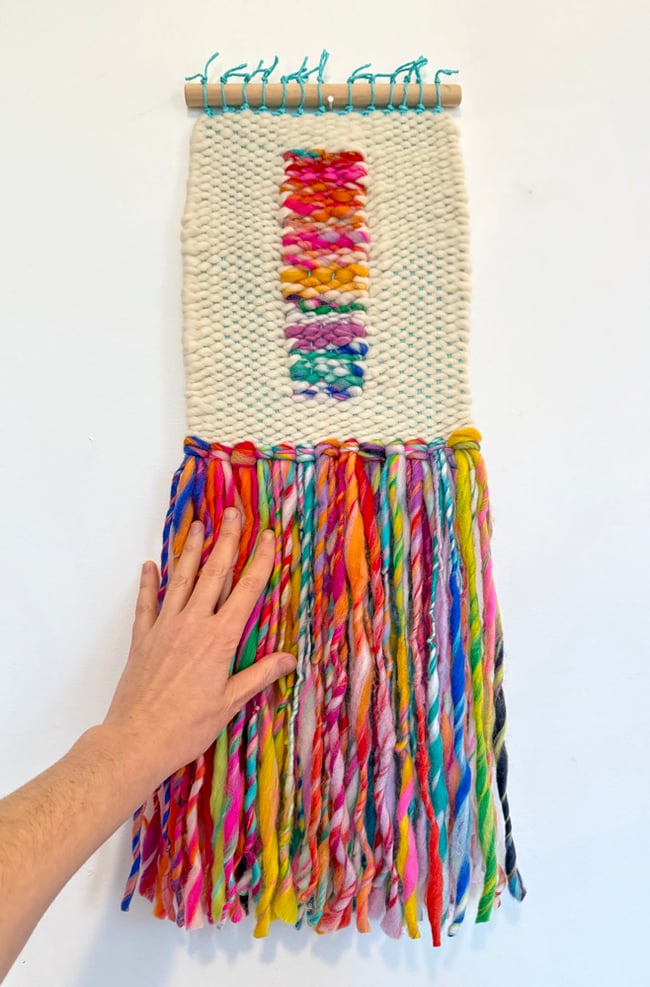 Rainbows and rectangles. Woven wall hanging.
