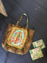  shoulder bag in leopard fabric with Virgin of Guadalupe patch and black or gold fringing Image 4