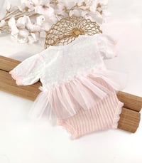 Image 3 of Newborn girls body-dress| Bessie | baby pink | white