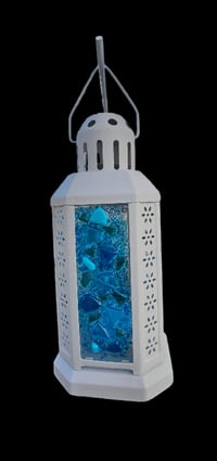 Image 2 of Large Fused Glass & Metal Lantern – 11" Tall x 5" Wide