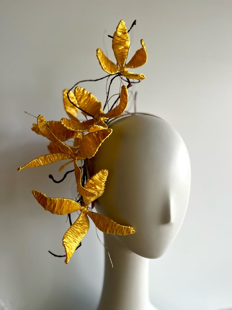 Image of Yellow handmade raffia flowers headpiece SOLD