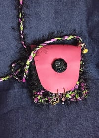 Image 1 of Red and black leather crossbody bag with crocheted front 