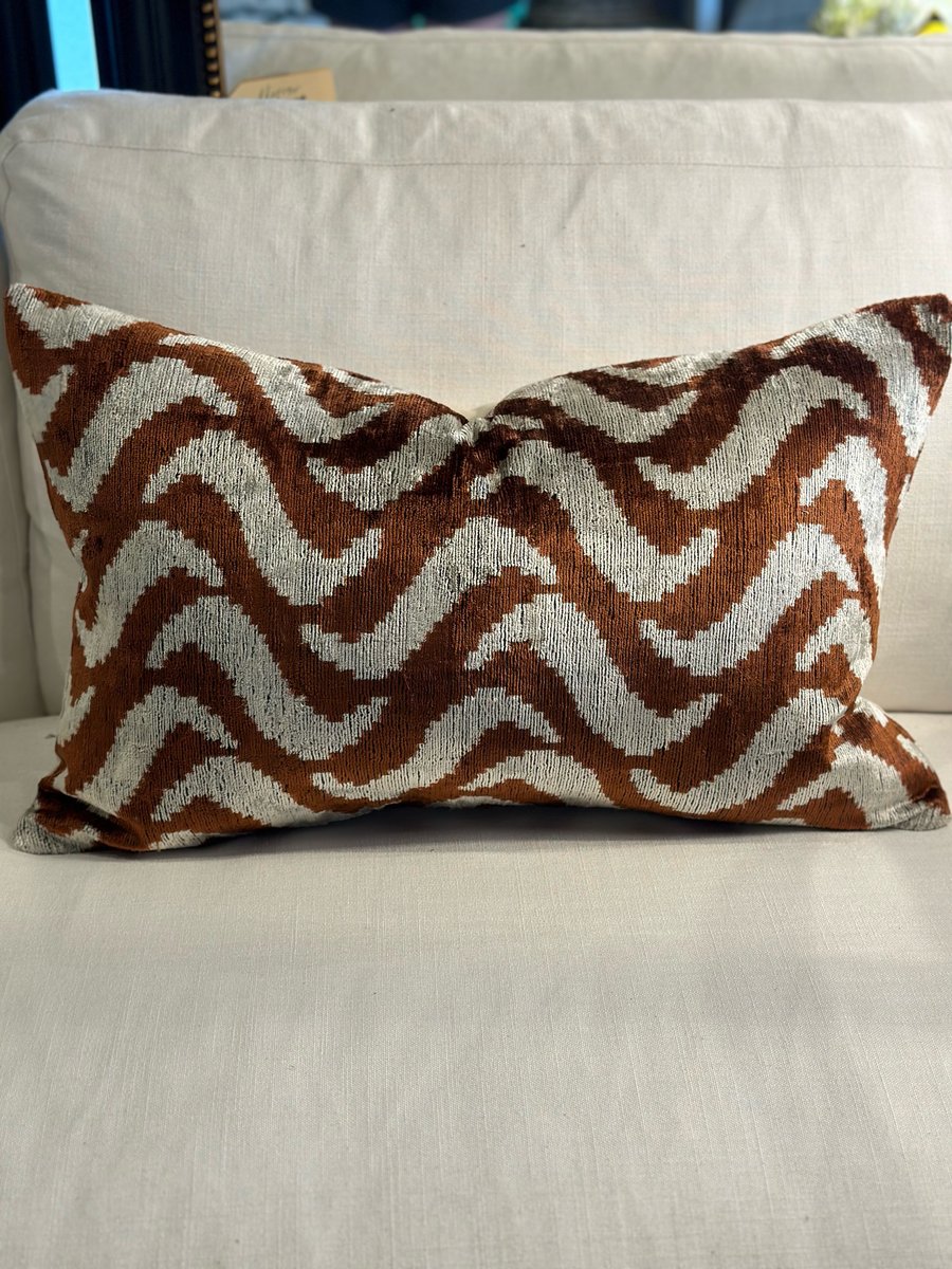 Image of Ikat Velvet Cushion with Copper Squiggle 