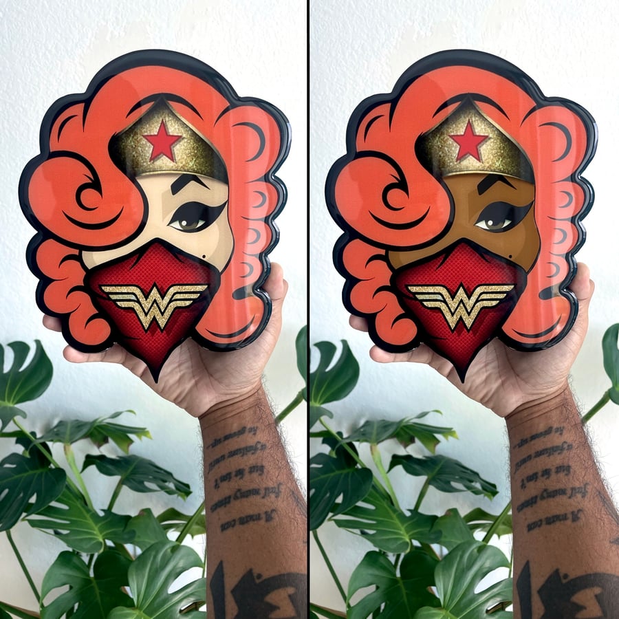 Image of 10 inch Resin coated Wonder Woman wood print 