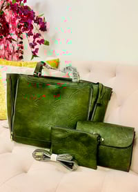 Image 1 of Olive Green 3-Piece Vegan Shoulder Handbag Set 