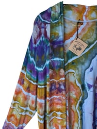 Image 4 of 2X PLUS Jersey Knit Open Cardigan in Earthy Rainbow Geode Ice Dye