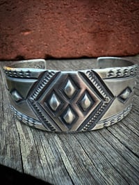 Image 3 of WL&A Handmade Ingot Old Style Repoussé Four Directions Cuff - Size 7" to 7.5" Wrist