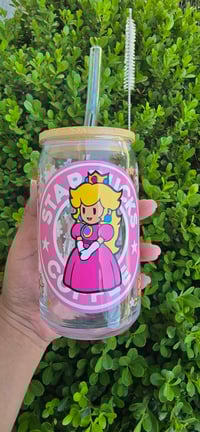Image 1 of Princess Peaches 🍑 16-ounce glass includes straw and straw washing brush 