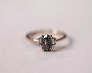 Image of *Made to order* 18ct Rose gold, Dark Grey Hexagonal Rose-Cut diamond ring (LON242)