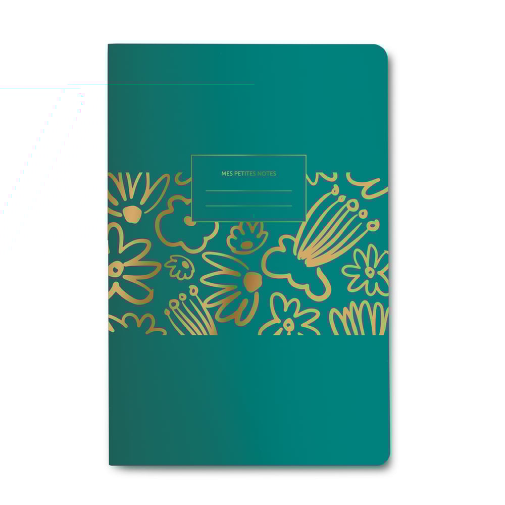 Image of CARNET DOS CARRÉ BIG FLOWERS émeraude