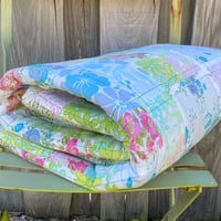 Image 4 of Pastel Charm Handmade Quilt Upcycled Vintage Fabrics & Wool Blanket