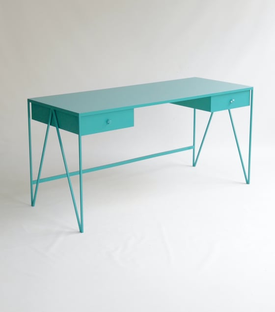 Image of Large Study Desk with Natural Linoleum Top & Drawers