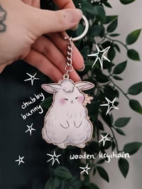 Image 2 of Chubby bunny wooden keychain